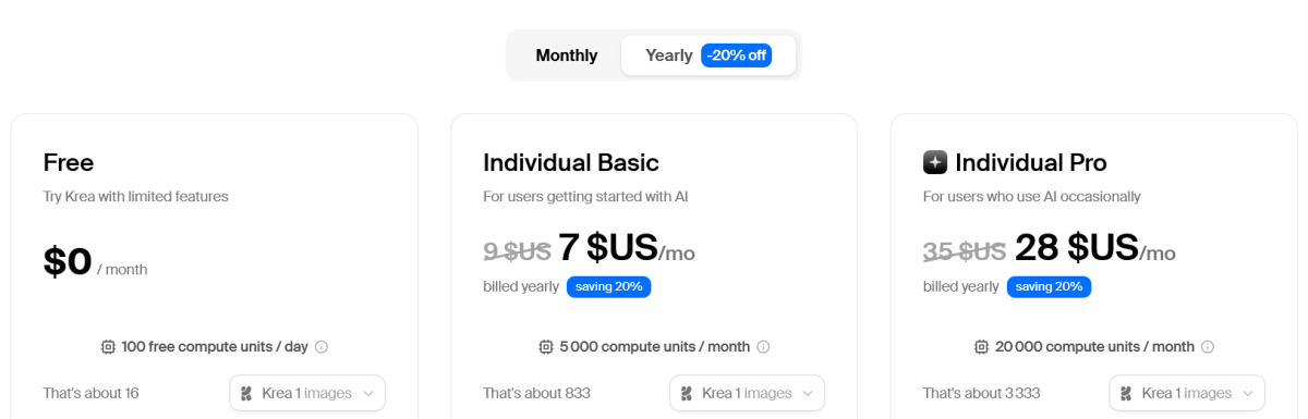 Screenshot 2026-01-14 at 01-21-48 Krea (prix) Pricing AI Creative Tools for Everyone
