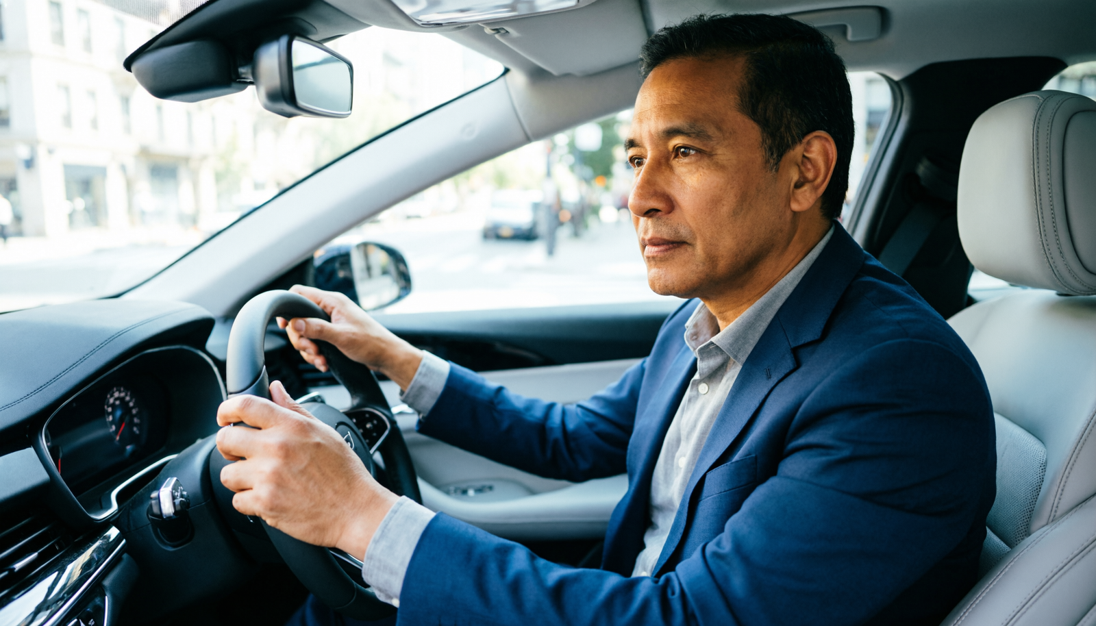 Chauffeur VTC au volant d'une berline moderne