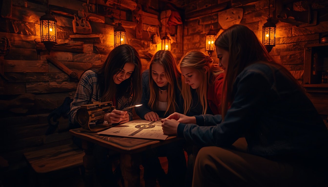 Groupe de personnes résolvant une énigme dans une salle d'escape game