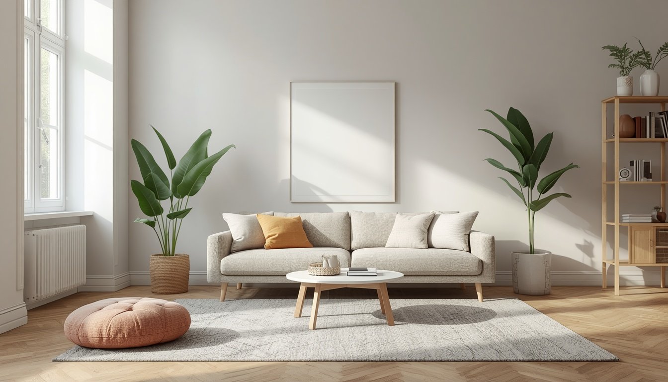 Salon soigneusement décoré et valorisé pour une vente immobilière